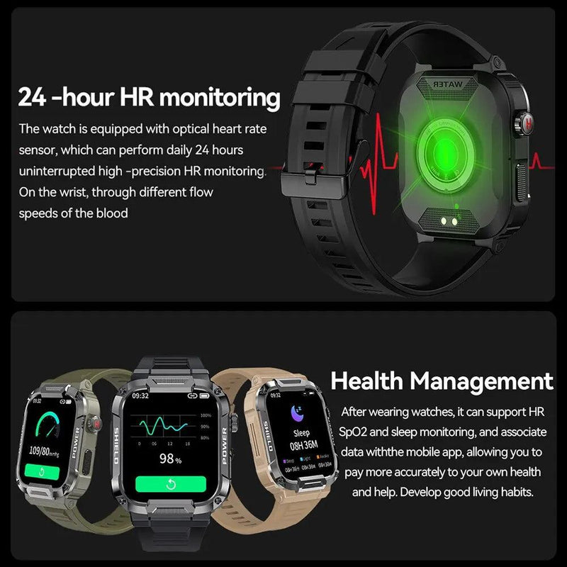 MilitarTech: Relógio Inteligente Outdoor para Todos - Bluetooth, IP68, Fitness Esportivo